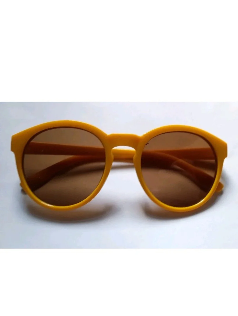 Sun Cruiser Women's Round Sunglasses Yellow Plastic Frame Brown Tinted Lenses